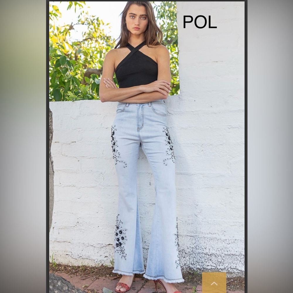 BP13-3🖤POL powerful  Light Blue Embellished Jeans w/black pattern sure2amaze! - Picture 7 of 8
